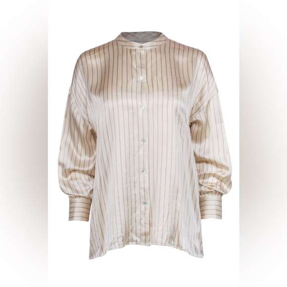 Vince Champagne Pinstripe Button Front Silk Blouse - Picture 2 of 9